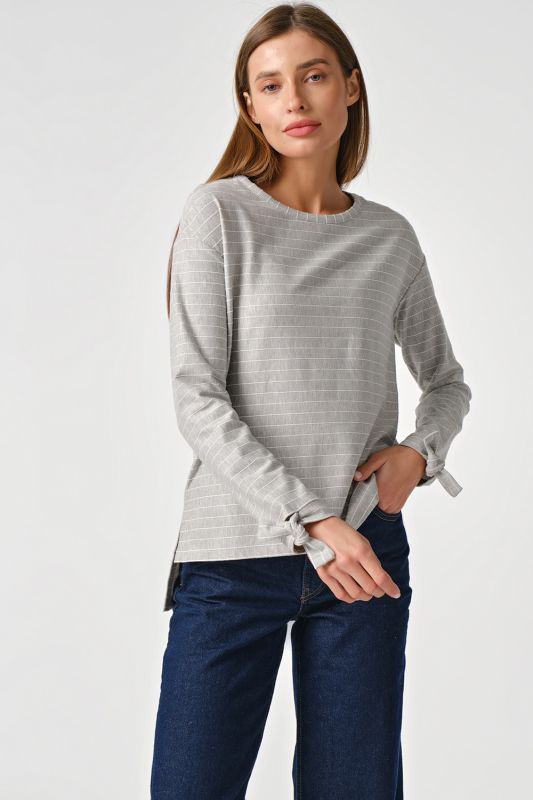 Light cotton striped sweater on gray