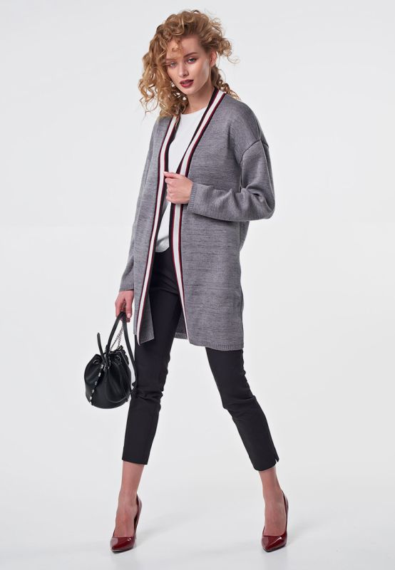 Knitted loose cardigan with pockets long gray