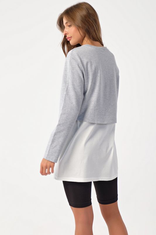 Long-sleeved knitted cotton sports tunic gray