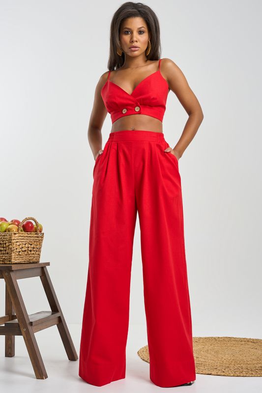 Red linen palazzo pants