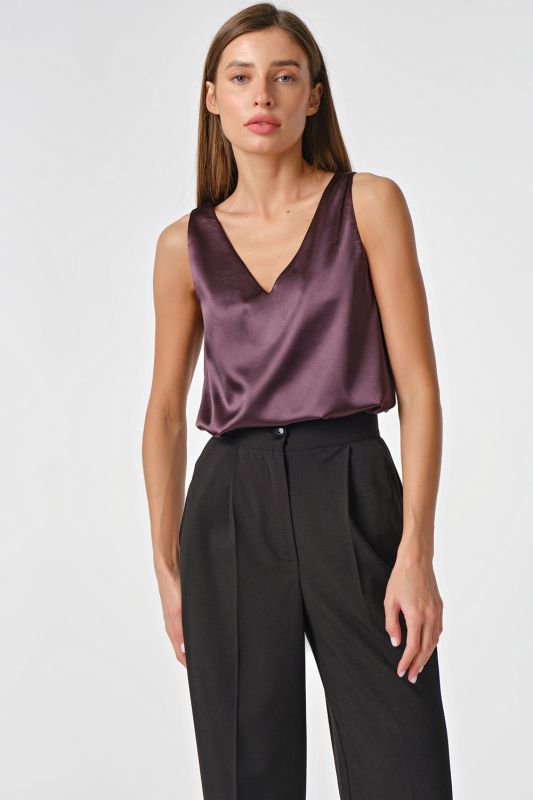 Grape satin basic top under jacket