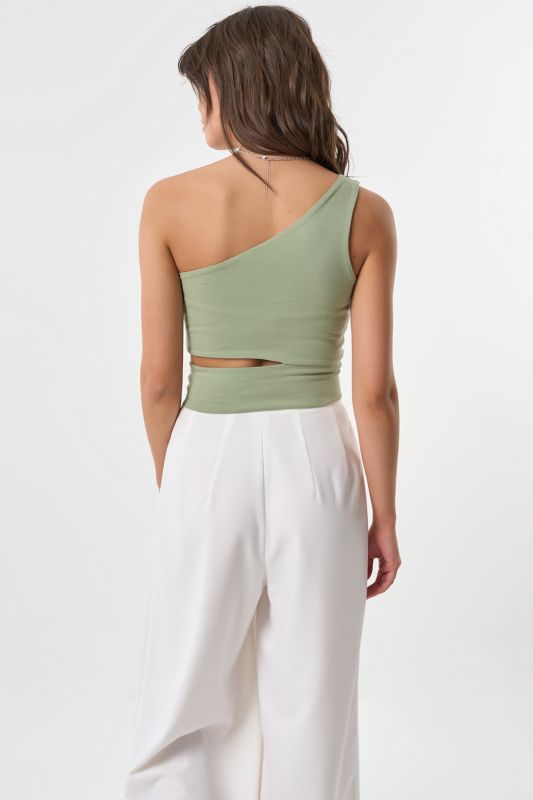 Sage one-shoulder knit cropped top