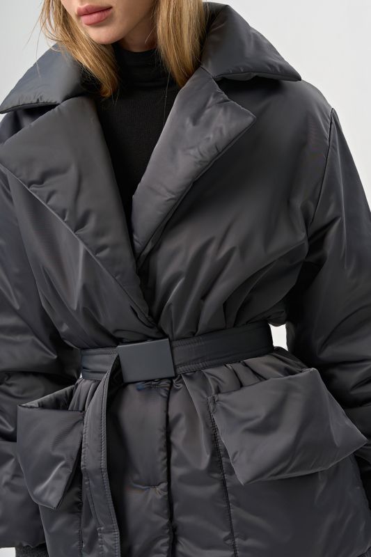 Demi-Seasonal jacket with belt gray