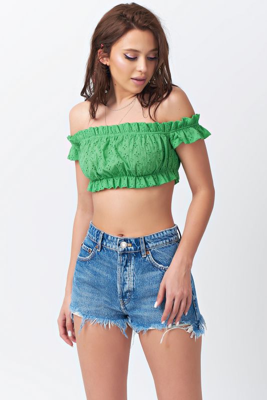 Cotton summer cropped top in green