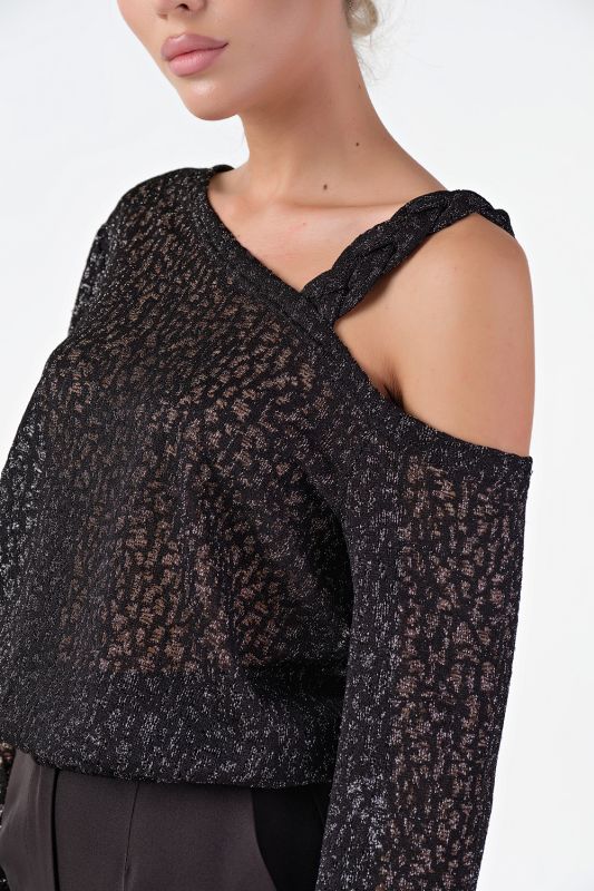 Black one-shoulder knitted dressy sweater