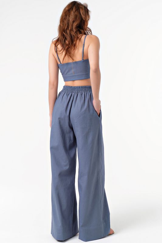 Summer pants suit with linen top blue