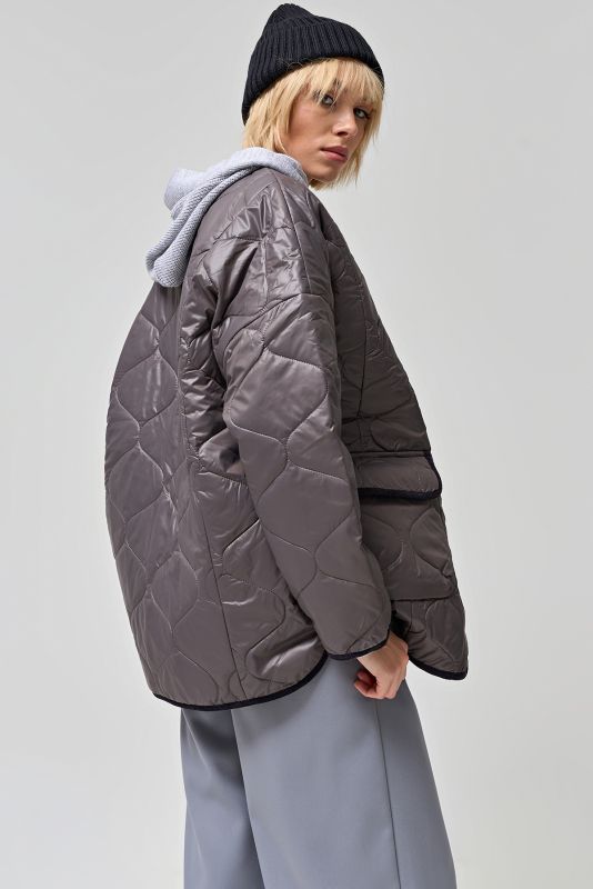 Quilted asphalt raincoat jacket