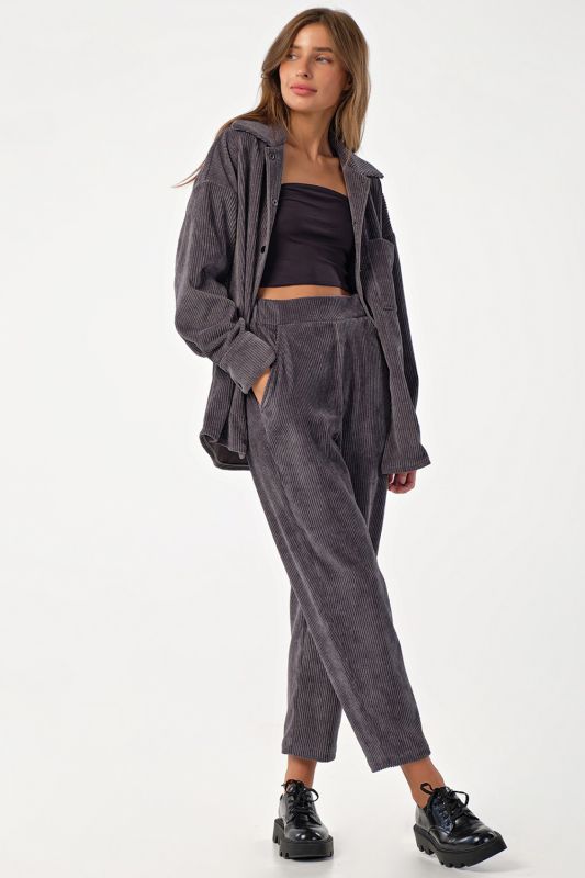 Grey corduroy pants suit with shirt