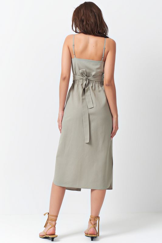 Khaki Cotton Dress with Cut-Off Waist