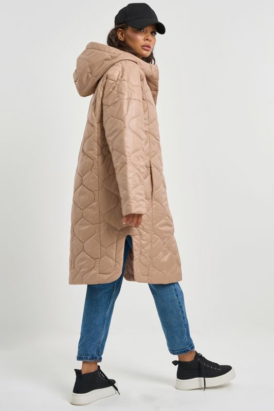 Hooded Quilted Coat Beige