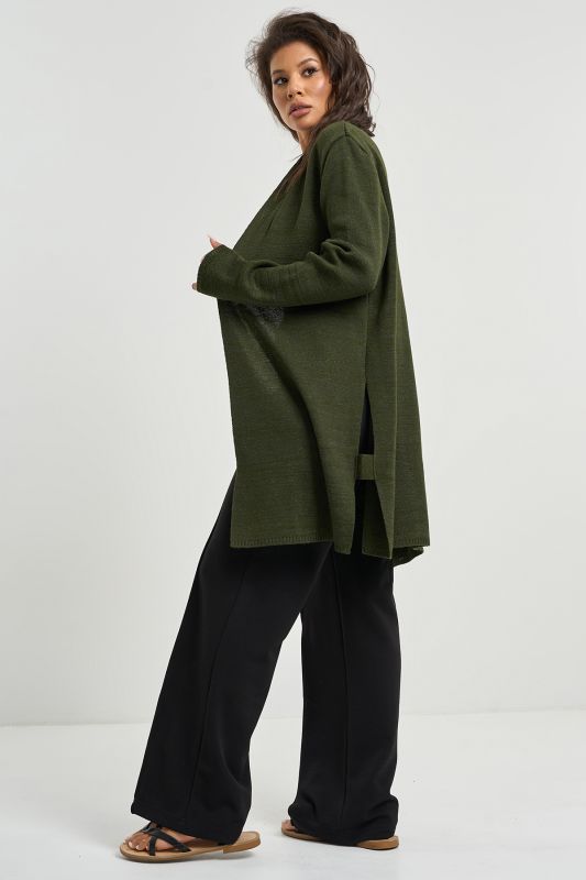 Knitted loose cardigan melange dark olive