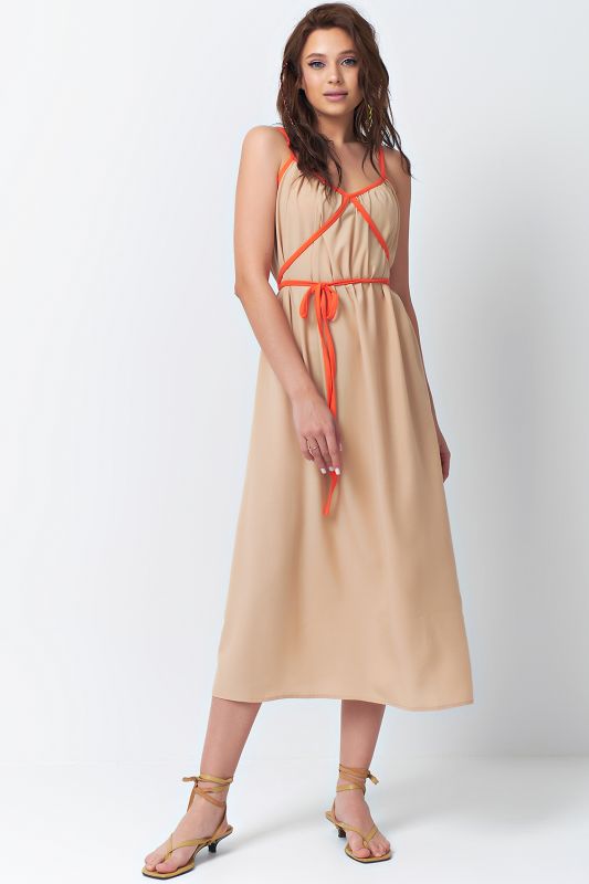 Summer dress with thin straps with ties beige