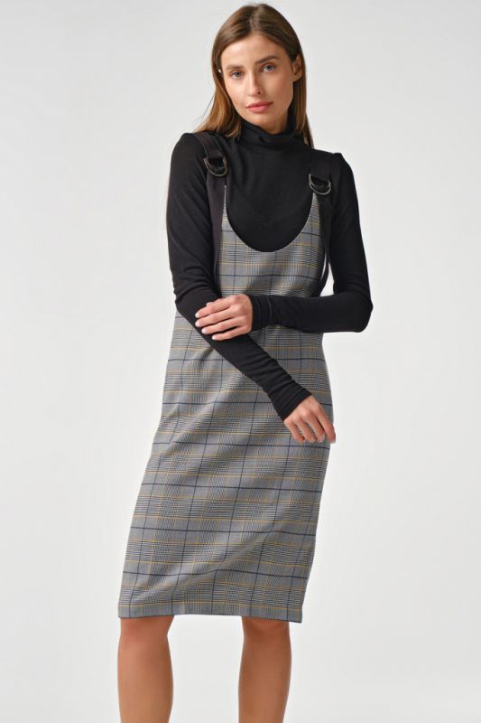 Office turtleneck plaid sundress gray