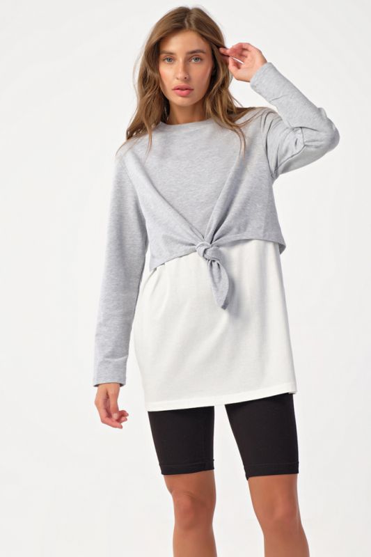 Long-sleeved knitted cotton sports tunic gray