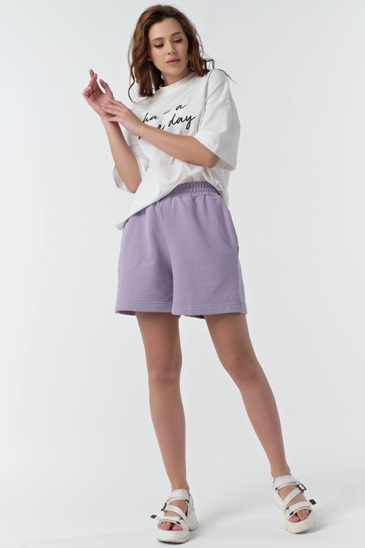 Summer cotton shorts with elastic band made of futer lilac