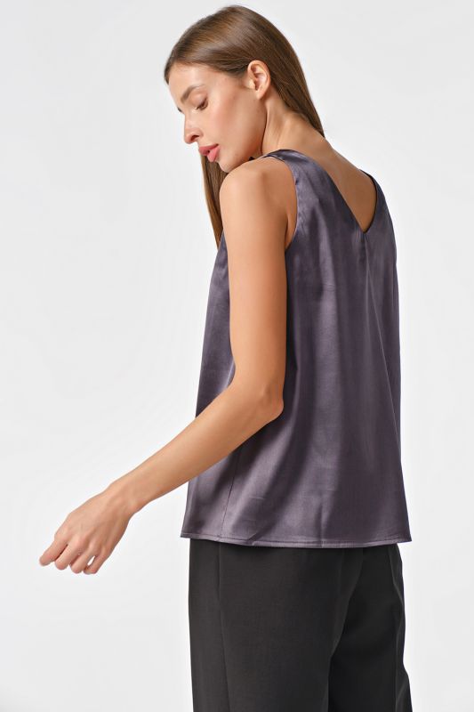 Satin basic top under jacket dark gray