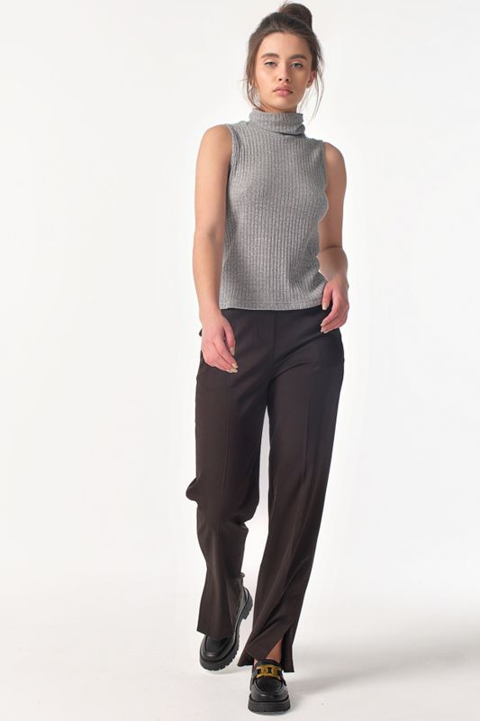 Sleeveless wool blend knit turtleneck in gray