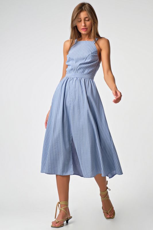 Jeans Striped Cotton Open Back Sundress