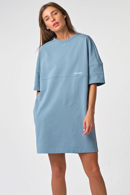 Oversize T-shirt dress made of knitted fabric blue smoky blue