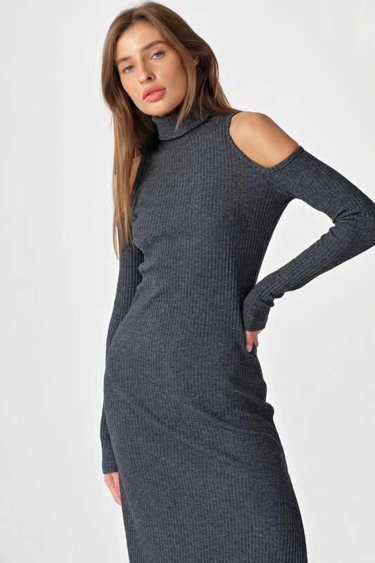 Noodle dress with open shoulders and sleeves dark gray