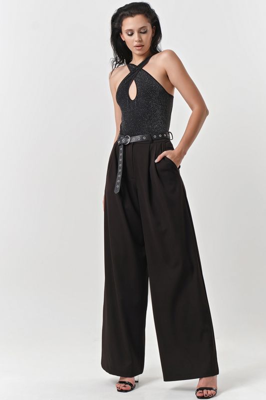 Shimmering black jersey body with lurex lace knit