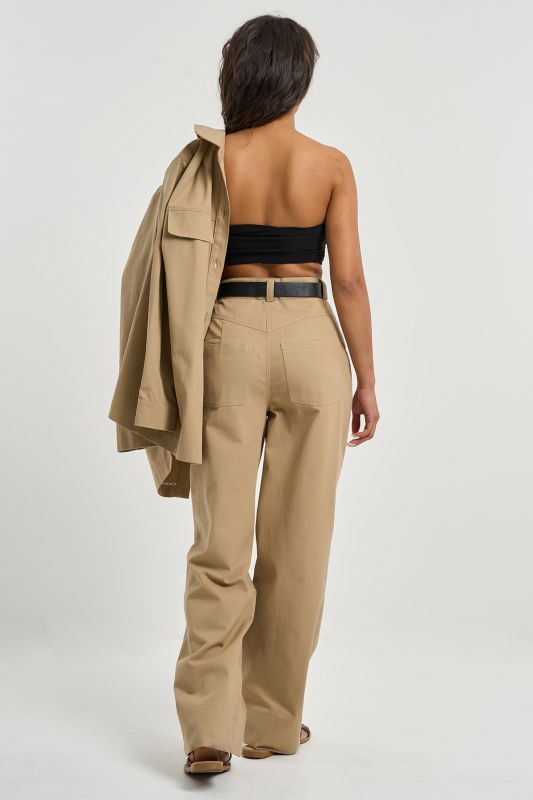 Casual trouser suit with cotton shirt beige