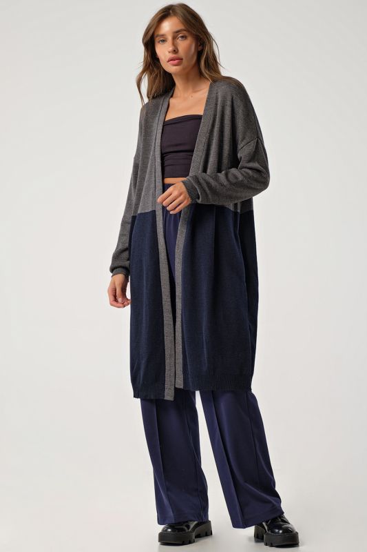 Free knitted cardigan in two colors gray-blue