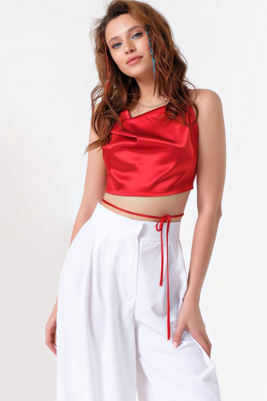 Red ONE SIZE strappy satin crop top