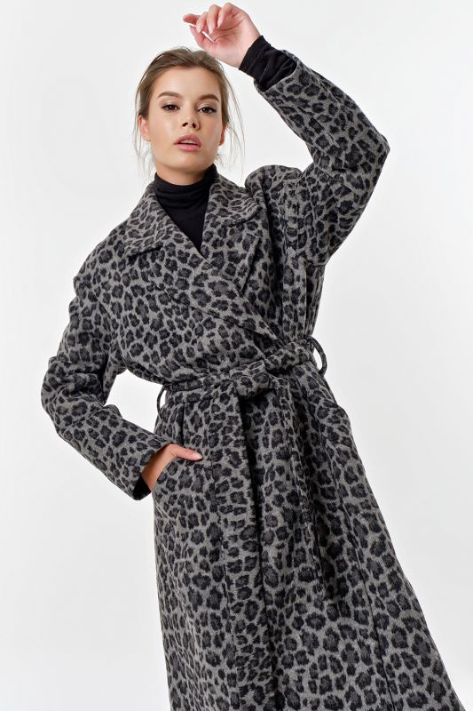 Long coat made of wool leopard on gray