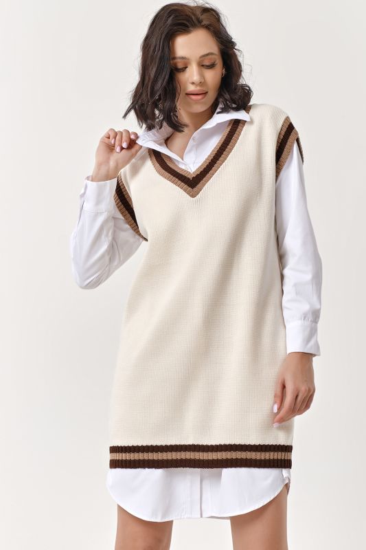 Vest dress knitted loose silhouette with cotton milk color