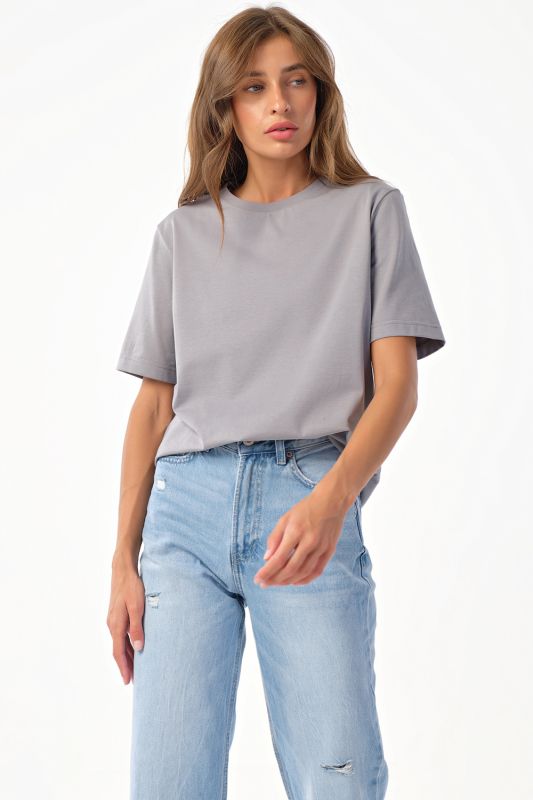 Basic knitted over-size T-shirt made of cotton gray