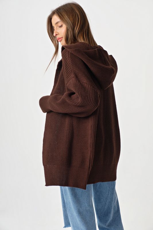 Chocolate Hooded Knitted Cardigan