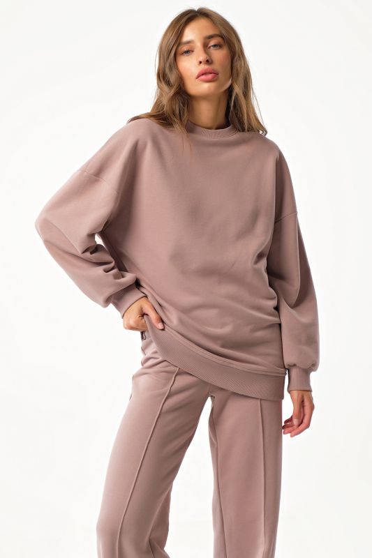 Sporty knitted sweatsuit with wide futer pants dusty pink