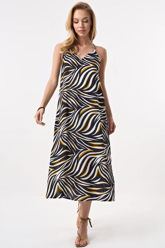 Strappy open-back viscose viscose sarafan with animal print black