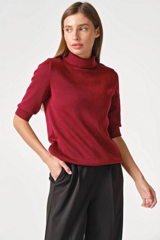 Short sleeve wool knitted sweater burgundy