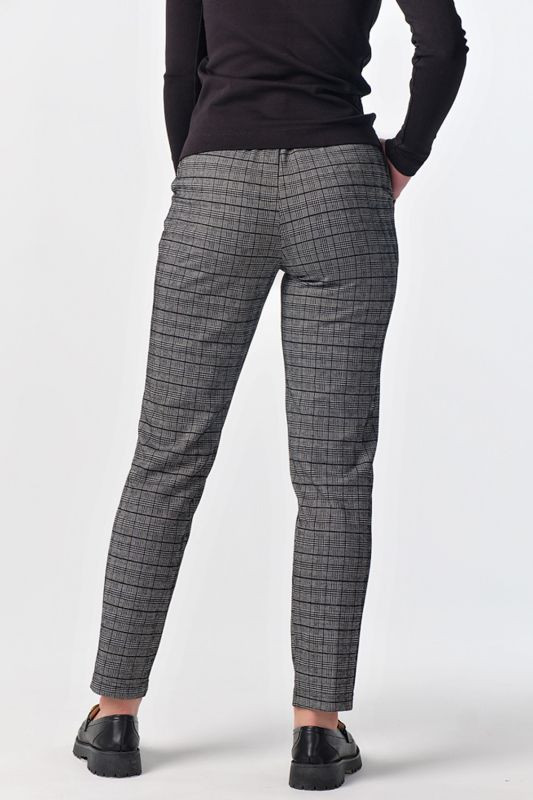 Black and gray plaid classic pants with elastic band at the bottom