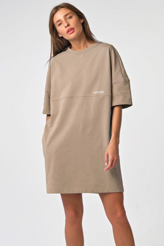 Beige jersey over-size T-shirt dress