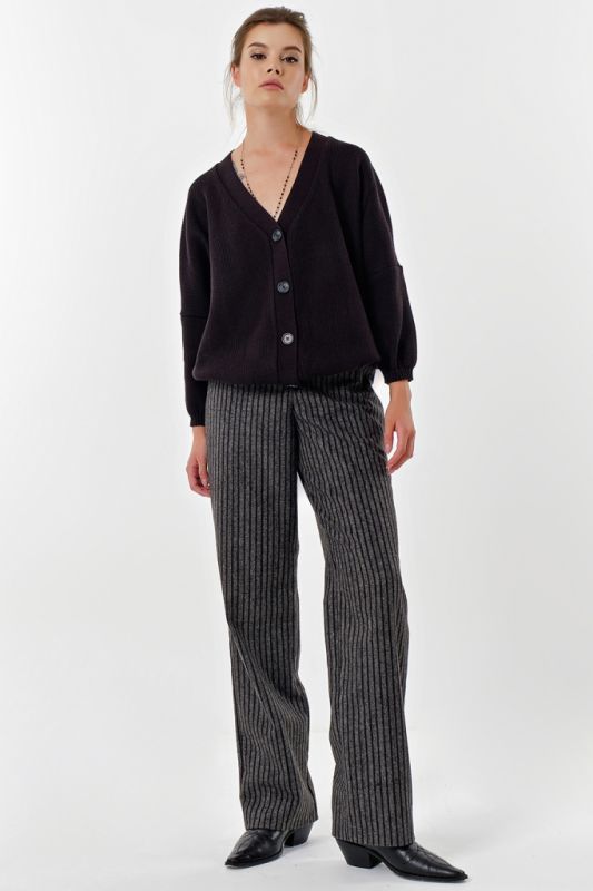 Straight pants made of dense suit fabric stripe on gray