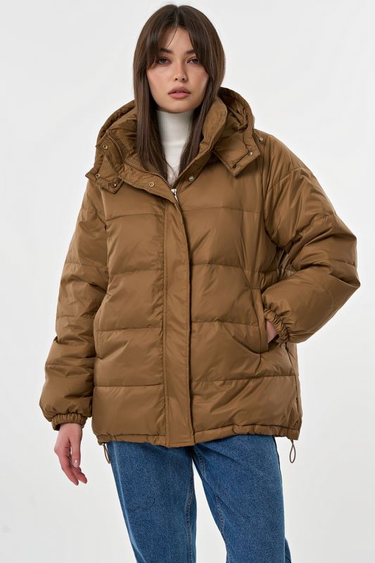 Beige straight silhouette down jacket