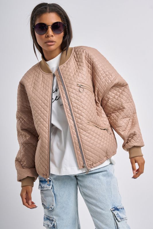 Short bomber made of quilted jacket fabric beige