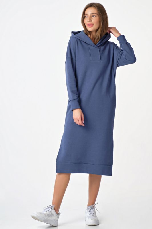 Warm hooded hooded hoodie dress in indigo futer