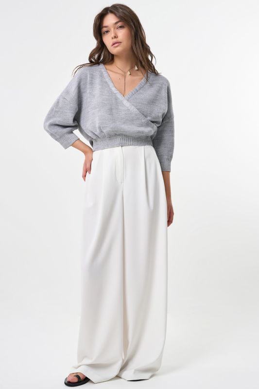 Summer shortened cotton melange sweater in light gray