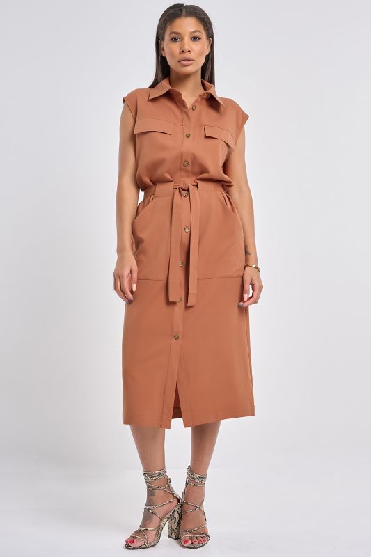 Terracotta straight silhouette safari dress