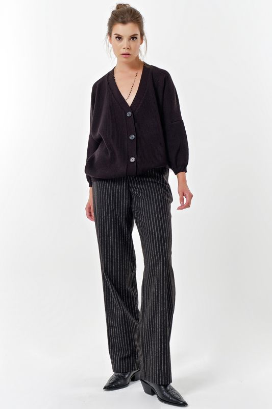 Straight pants made of dense suit fabric stripe on black