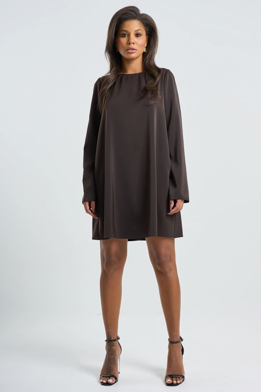 Chocolate satin sleeve dress