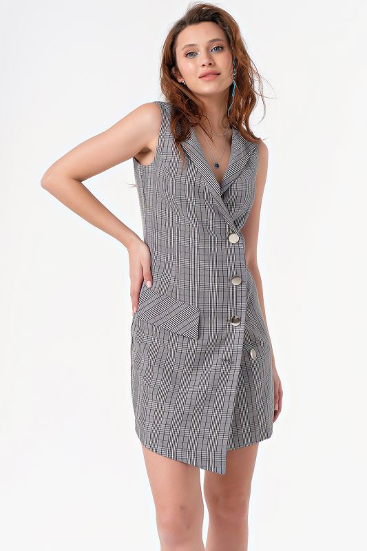 Short Sleeveless Plaid Dress in gray