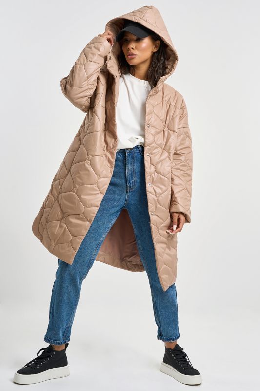 Hooded Quilted Coat Beige