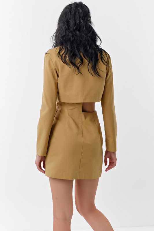 Asymmetrical neckline dress beige