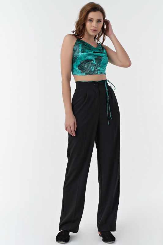 ONE SIZE paisley print satin strappy cropped top