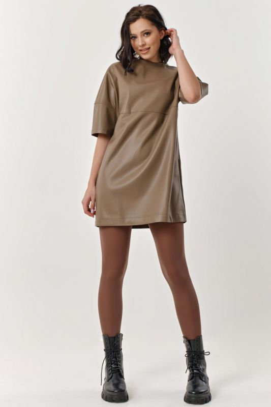 Latte eco leather T-shirt dress